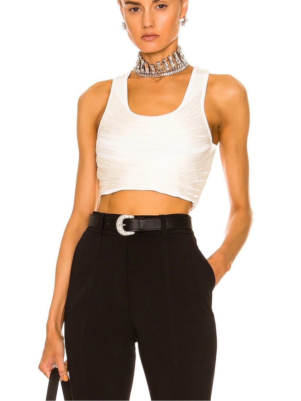 White fringed Cropped Tank Top - Women's Sleeveless Crop Alexander wang